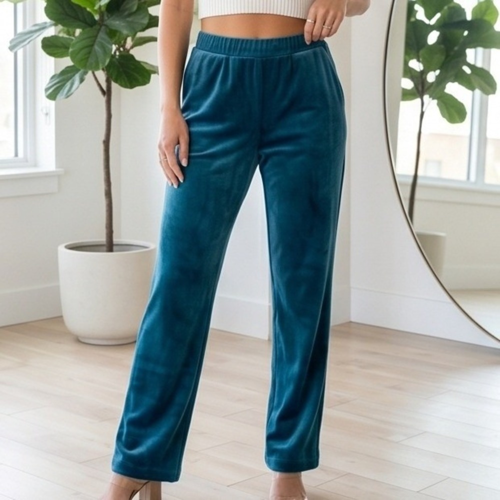 Chico's Zenergy 2 Velour Slim Pant Striking Teal Blue Petite 2P US L NWT‎ $99